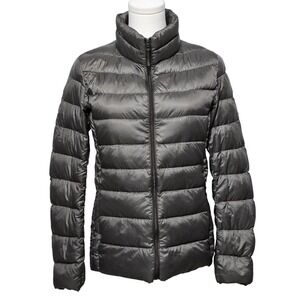 Uniqlo Jacket Womens Large Gray Down Puffer Packable Lightweight Full Zip Winter